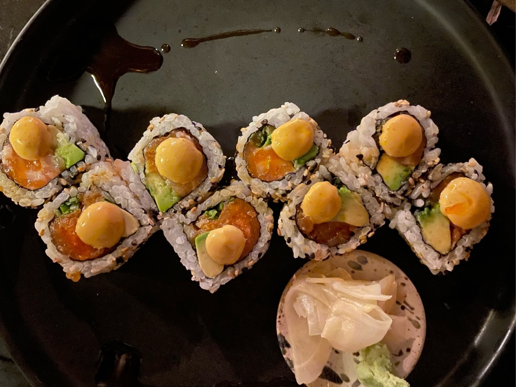 Tuna maki with avocado and Japanese mayo.