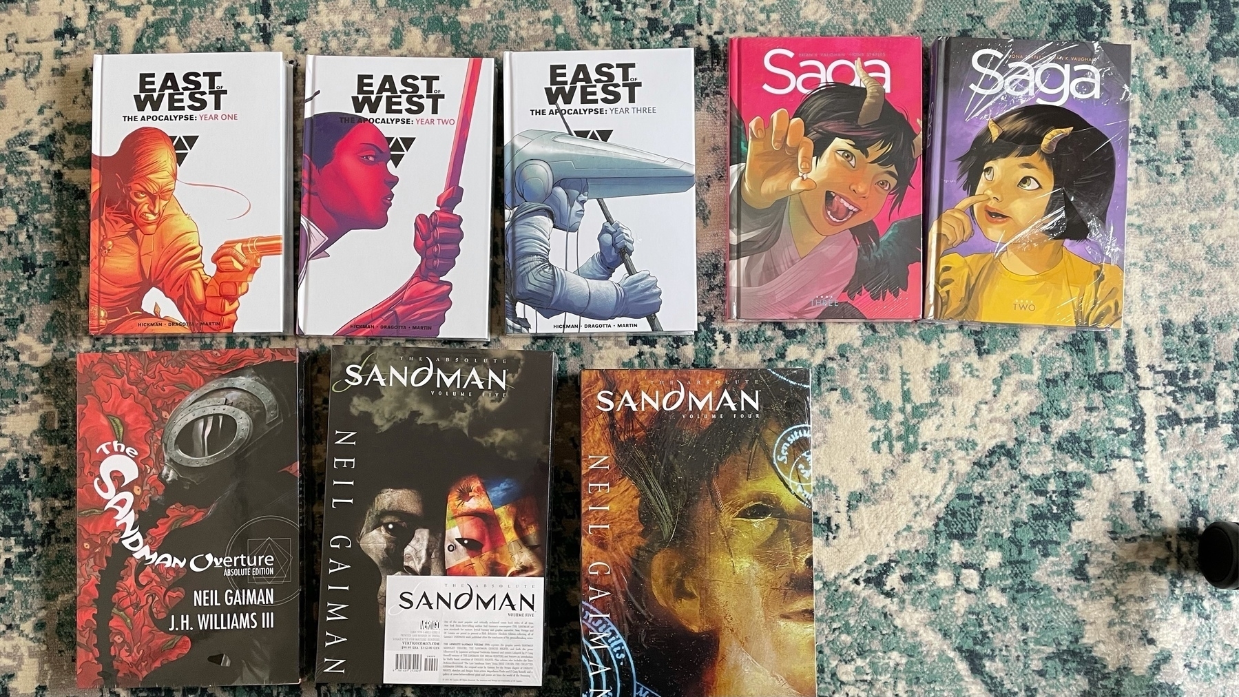 Saga Deluxe 2 and 3, Absolute Sandman IV, V, and Overture, and East of West 1-3