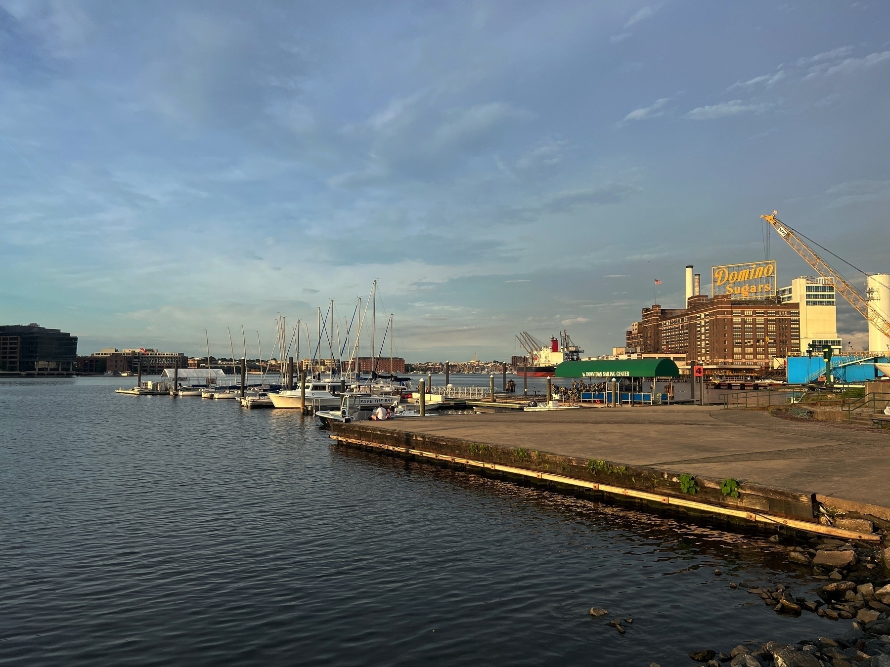 View of Domino Sugar sign looking at the Baltimore Harbor from the Museum of Industry just a little before the golden hour.