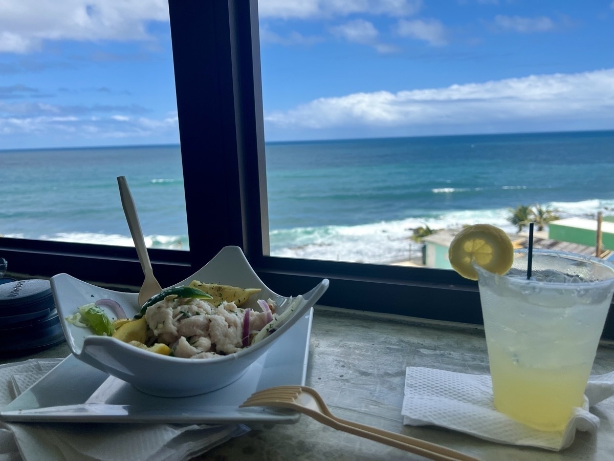 Ceviche in front of the water.